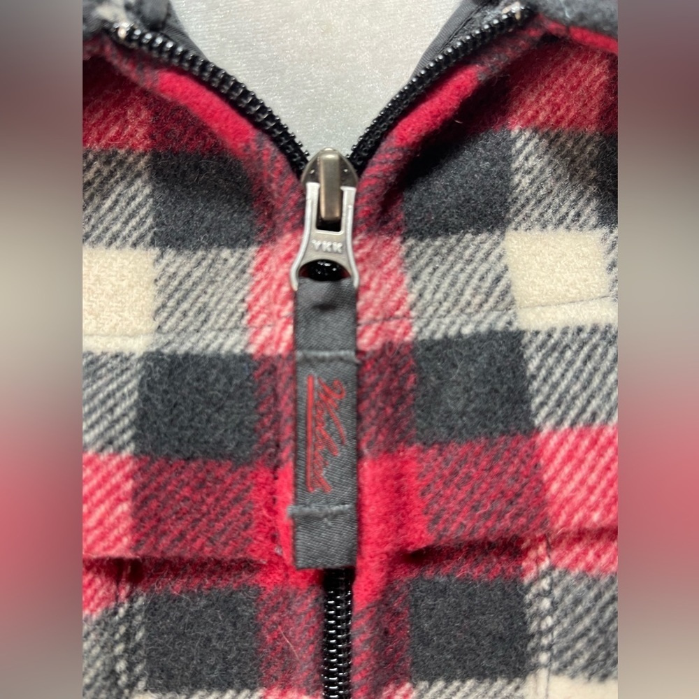 Woolrich Red Multi Plaid Wool Blend Zipper Shirt … - image 7